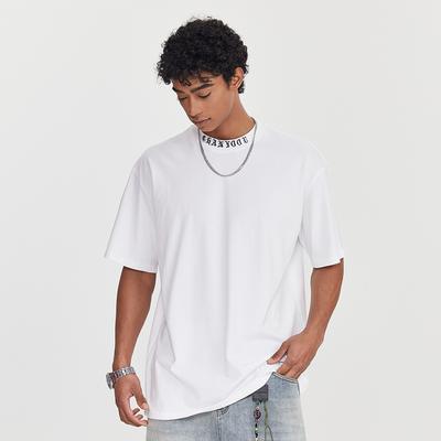 Letter Embroidered Neckline Short Sleeve T-shirt Casual Top Men's Summer Loose Round Neck Half Sleeve T-shirt Instagram High Street Trendy