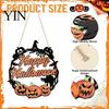 Fall Front Porch Signs Halloween Wooden Wreath Door Hanger Sign, Pumpkin Ghost Black Cat Witch Ornaments Bat Patterns, Hanging Plaque for Farmhouse