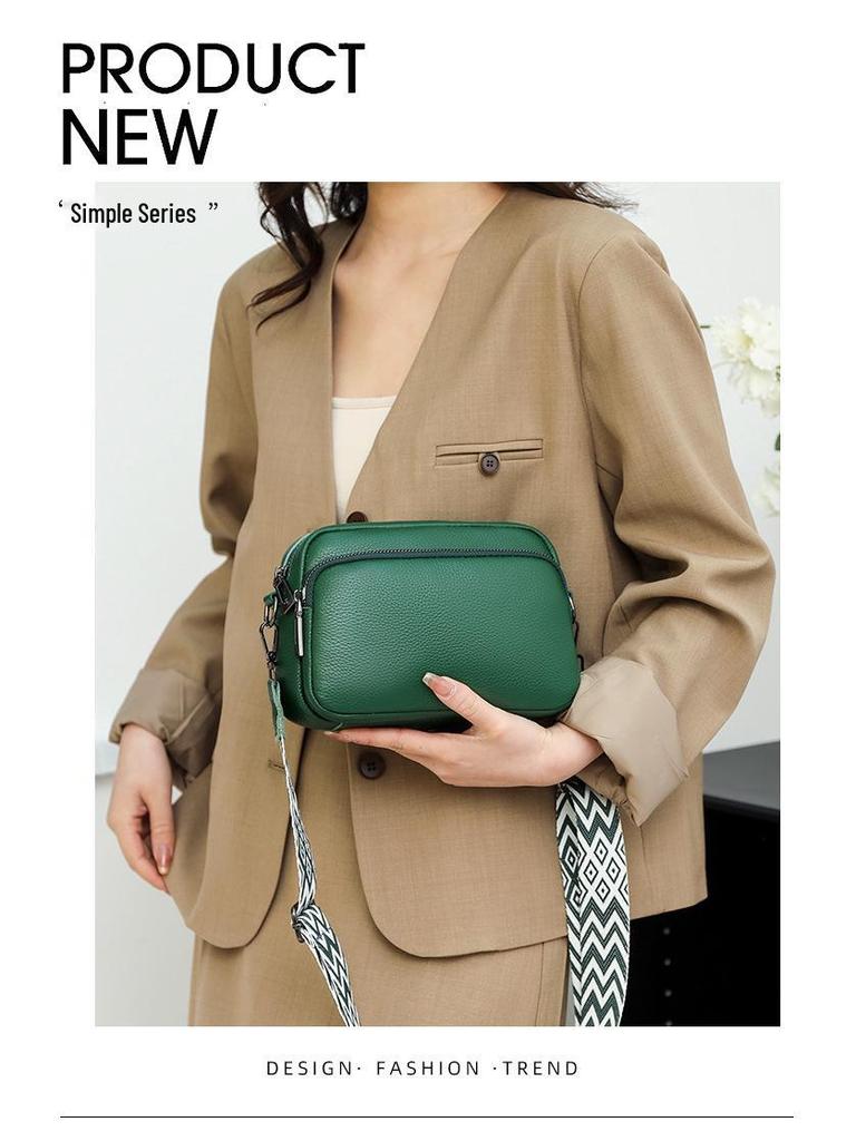 Women's Genuine Leather Lychee Pattern Shoulder Crossbody Bag - Versatile Small Square Design