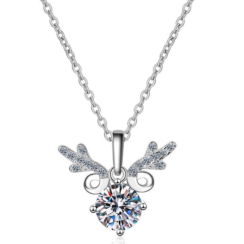 Mori Style Zircon Antler Pendant Necklace - Sweet Christmas Gift for Women