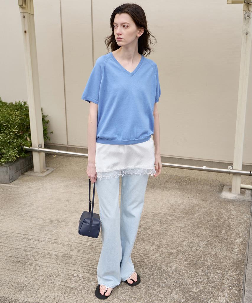 Leuba Fresh Cotton V-Neck Knit - Harbor Blue