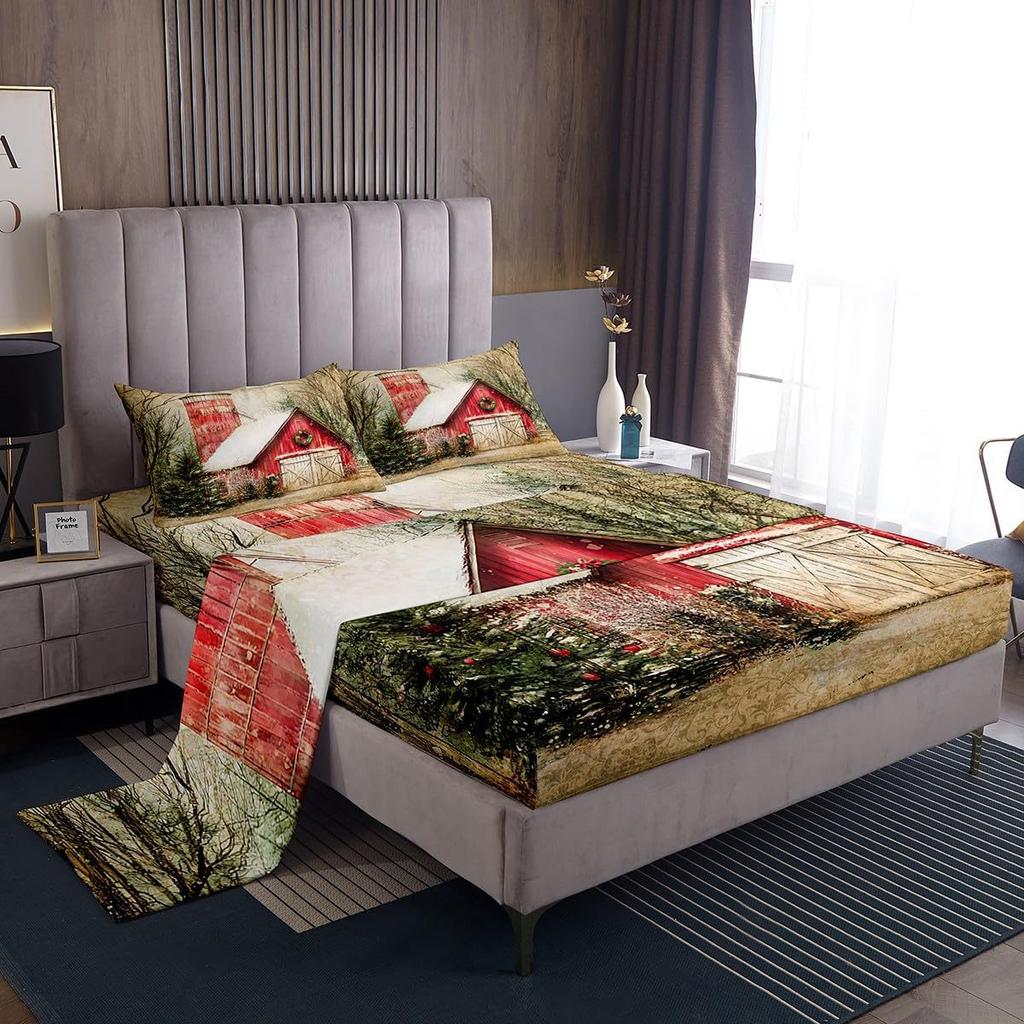 Christmas Theme Pattern Mattress Four-Piece Bedding Set Bedroom Dormitory Bedding Decoration