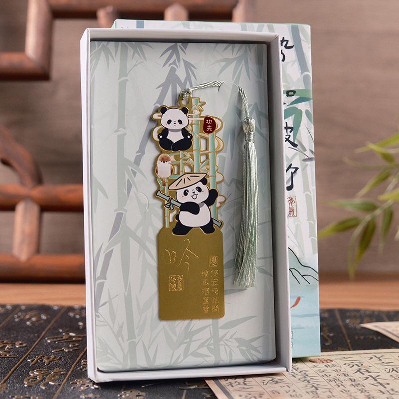 Panda Kultur & Kreativ Lesezeichen Geschenkbox: Exquisite Lesezeichen mit Metallquasten im antiken Stil für Studenten - Chinesisch inspirierte kleine Geschenke