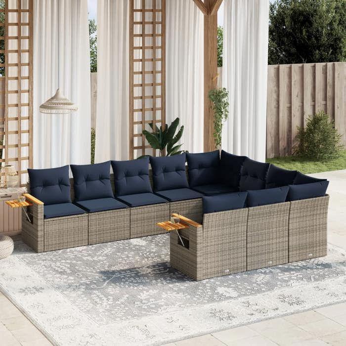 VidaXL Salon de Jardin avec Coussins 10 pcs, Canapés de Patio, Ensemble de Meubles, Mobilier de Terrasse Exterieur, Gris 3227181