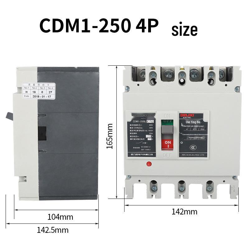 Delixi CDM1 4P 3-Phase 380V Circuit Breaker, 250A/160A/200A, Plastic Case Switch