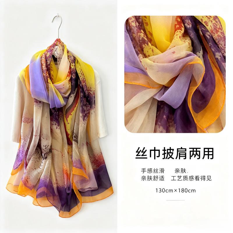 Summer new soft yarn silk scarf large size printed beach scarf rose travel vacation sunscreen scarf spot
