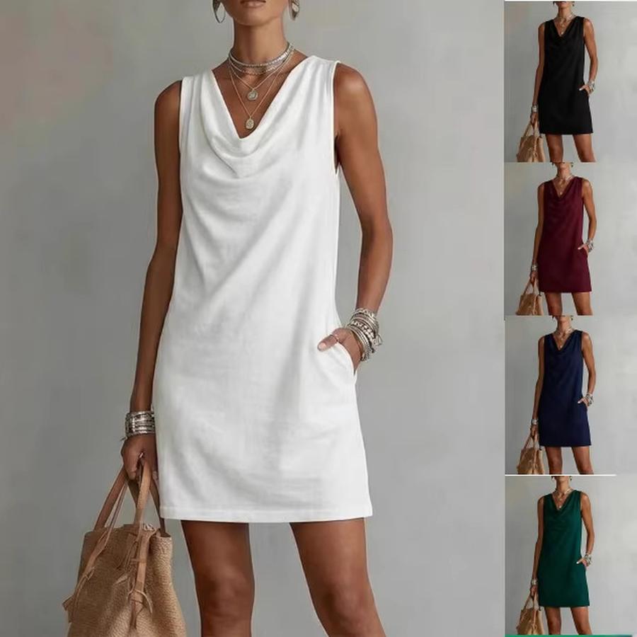 Summer Fashion Women's New Solid Color Ruffled Collar Sleeveless Elegant Sexy Dress