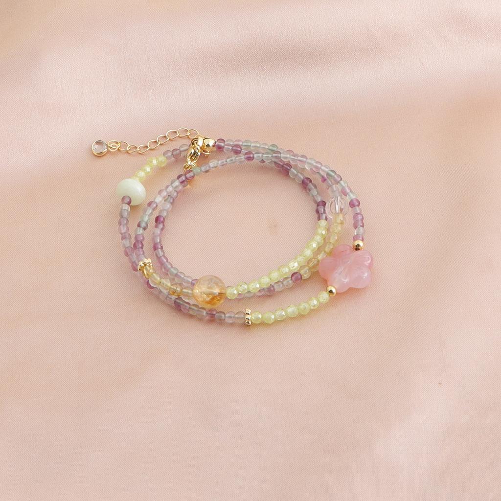 Color fluorite chalcedony crystal three-circle beaded bracelet necklace bracelet two-in-one dopamine