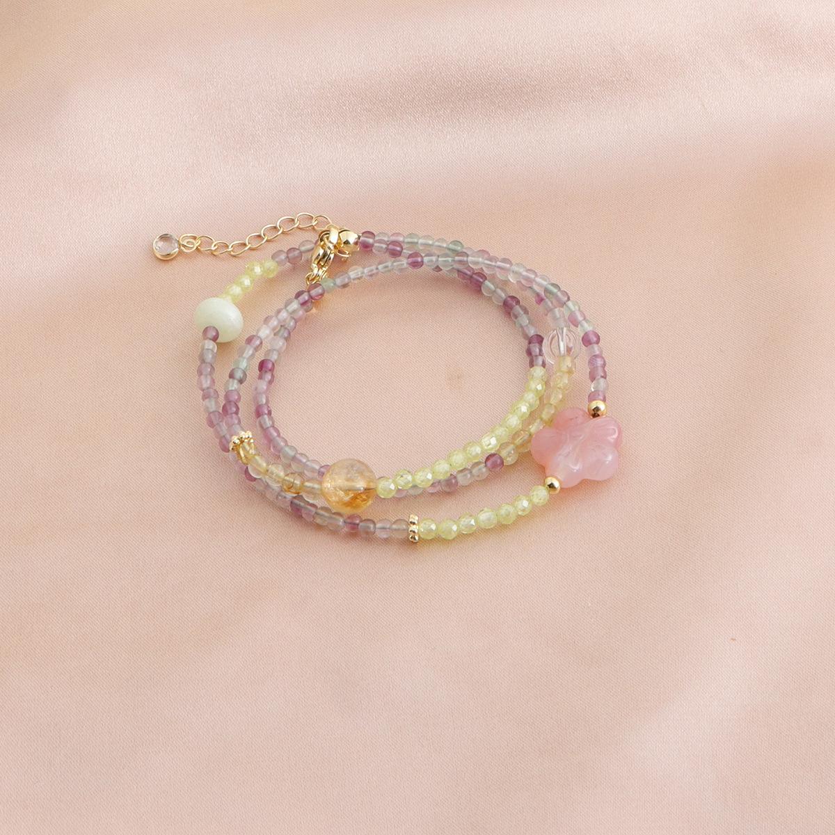 Цветной флюорит халцедон кристалл трехкруговой бусинный браслет ожерелье браслет два-в-одном дофамин