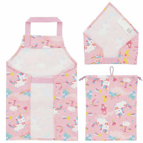 Skater Apron Bib for Kindergarten Children Meal Apron Triangle Sling Drawstring 3 Piece Set Unicorn KBEPS1-A