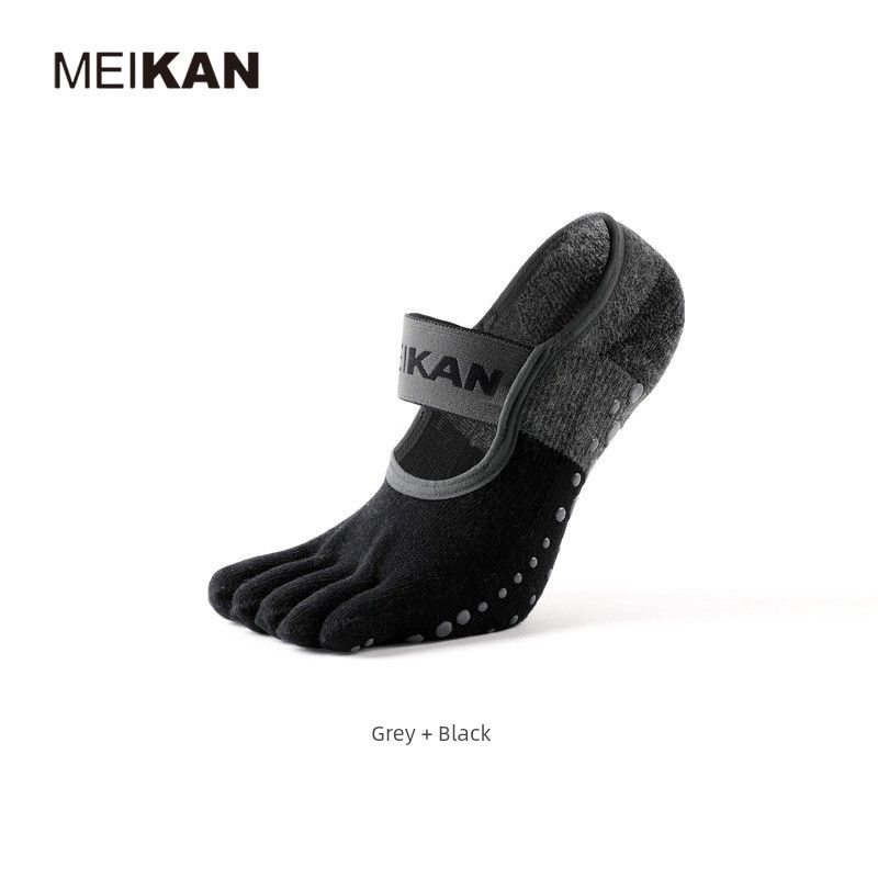 

Meikan Terry Trampoline Yoga Socks Silicone Non Slip Professional Female Toe Socks Female Practice Fitness Socks Athletic Socks Grey/Black