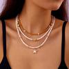 3pcs Stacked Clavicle Chain Women Pendant Starfish Choker Shell Multilayer Necklace  Vacation