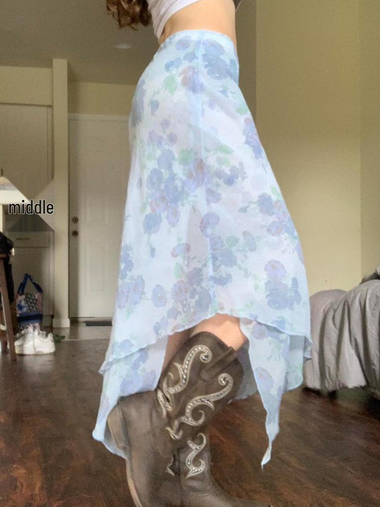Spicy Floral Ruffle Mesh Skirt - Irregular Hem for Summer Vacation