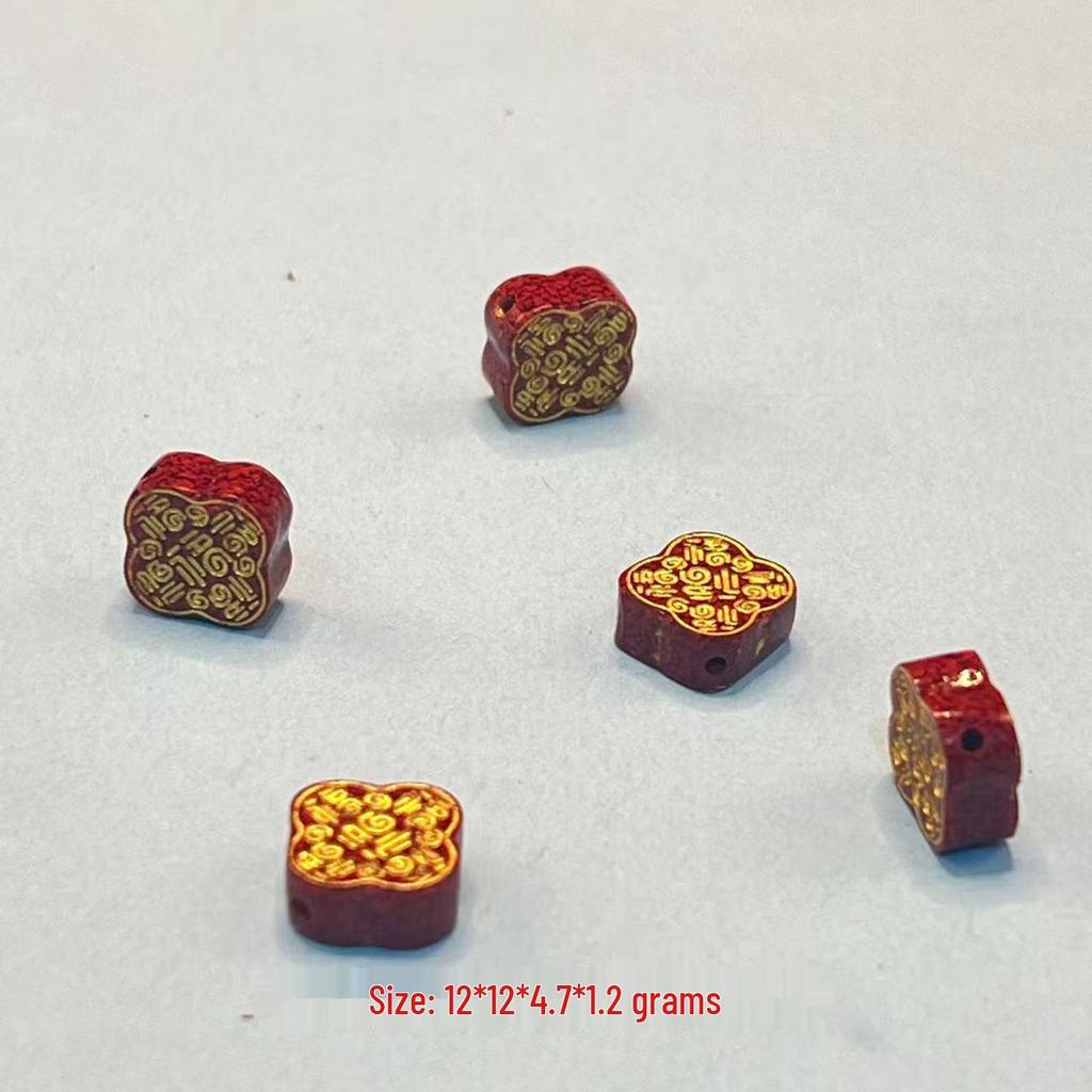 Original Gold-Plated Cinnabar Turtle Shell Fu Plaque and Gourd Pouch Accessories