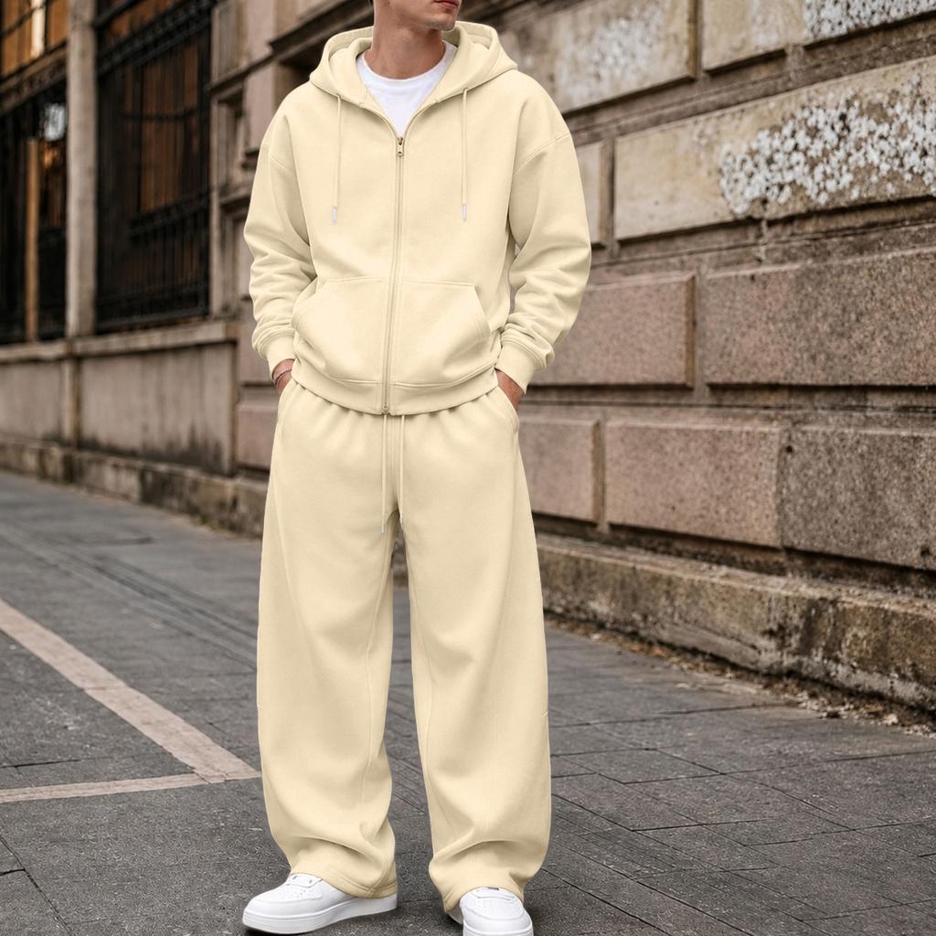 Zip-Up Hoodie and Sweatpants Set for Winter Casual Wear
