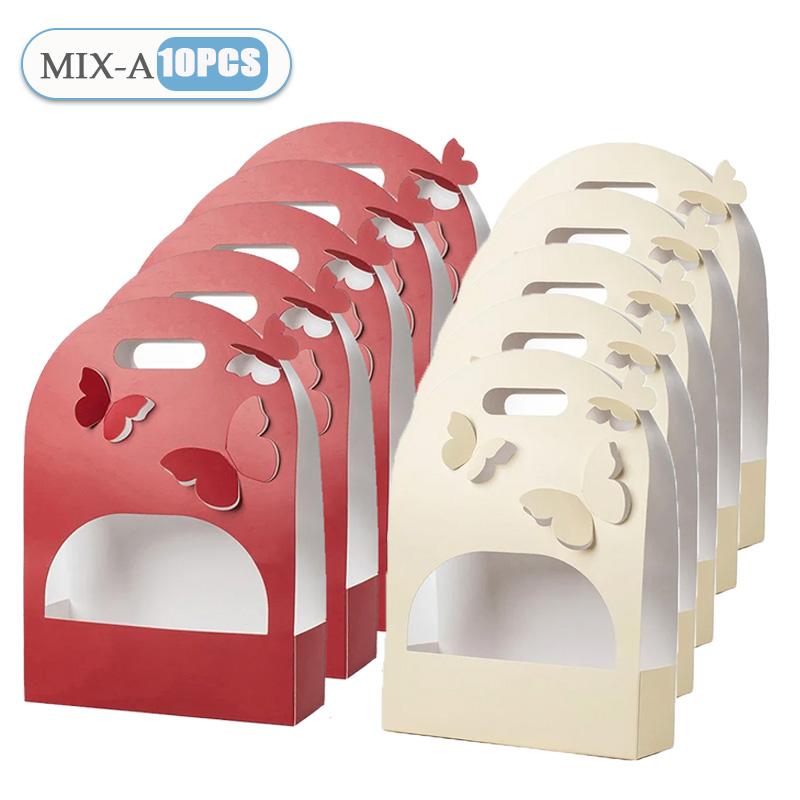5/10PCS Portable Wedding Favour Boxes 3D Butterfly Carrier Bag Pink Floral Arrangement Gift Paper Package Flower Bouquet Bags