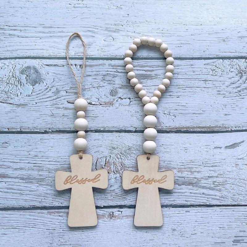 Cross Wood Bead Garlands with Tassels Decorative Birthday New Year Party Decor