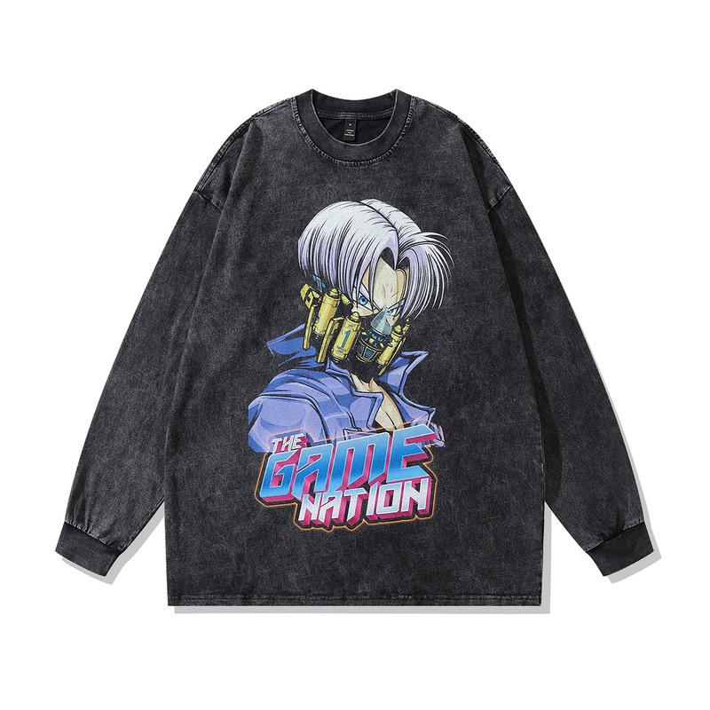 Harajuku Street Retro Trendy Brand Washing Water Old Long-Sleeved T-Shirt Men And Women Oversize Hip-Hop Couple Top