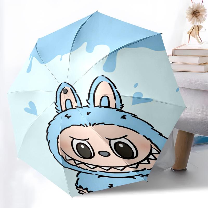 1pc Sturdy 8-Bone Auto Umbrella, LABUBU Umbrella, Digital Printed, Foldable Umbrella for On-the-Go Outdoor Use