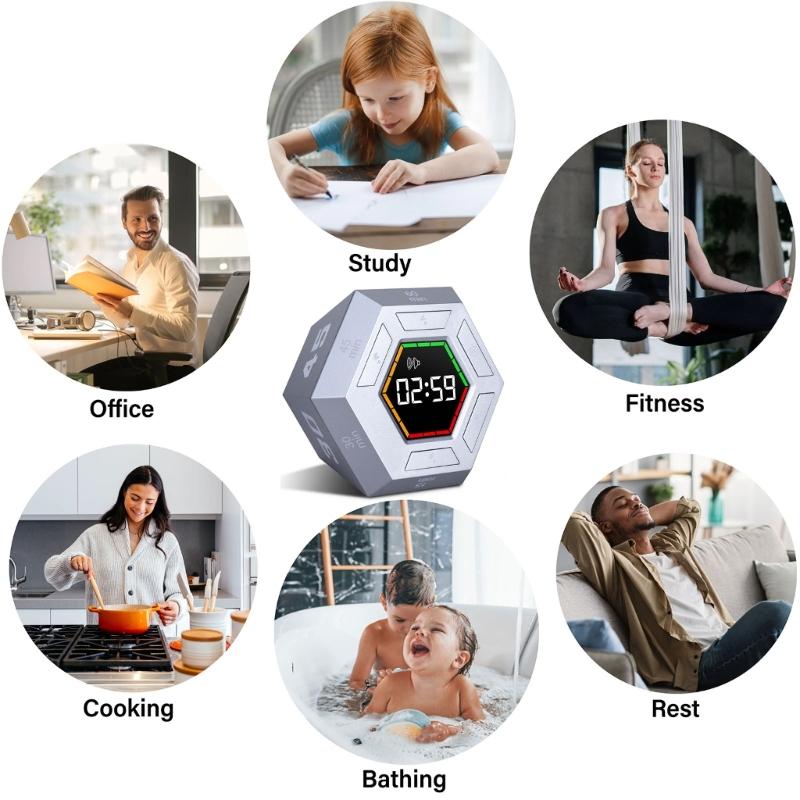 Zeitmanagement-Tool Sechseckiger Digitaler Countdown-Timer für Schüler LED-Anzeige Visuelle Erinnerung für Hausaufgaben