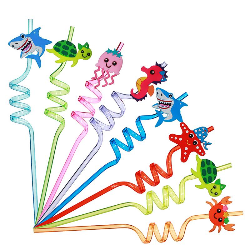 Summer Cartoon Creative Plastic Straw Marine Animal Curved Straw Kids