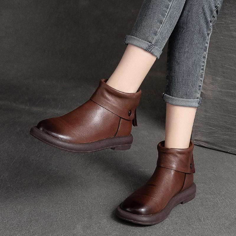 

Fashion GKTINOO 2024 New Autumn/Winter Shoes Women Boots Genuine Leather Flat With Handmade Candy Color Round Toe Leisure Ladies Boots 5