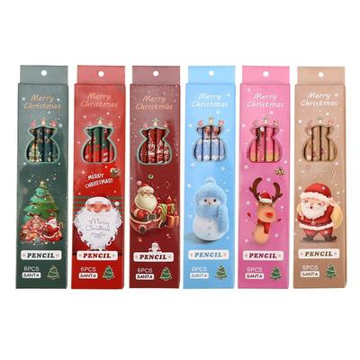 6pcs Wooden Christmas Stationery Cute Lead Pencil New Years Gifts Drawing Tool  Kids