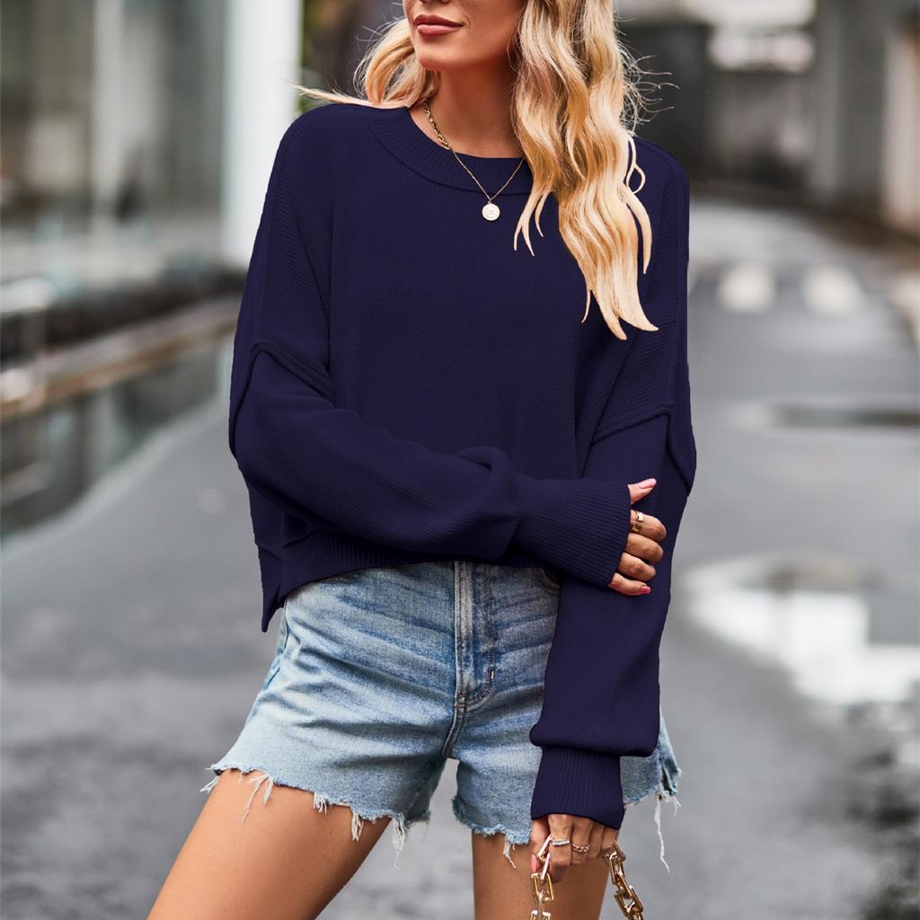 QICED Dammode Casual Enfärgat Tryck Höst Vinter Långärmad O-Hals Lös Tröja