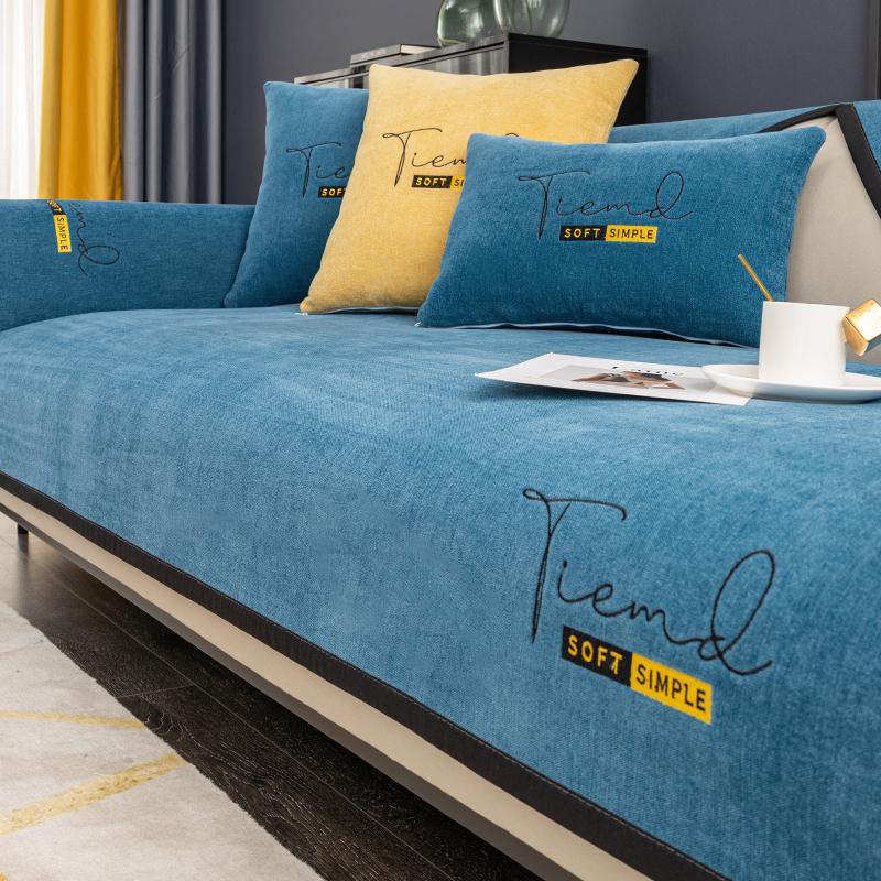 Anti slip Chenille sofa cover, embroidered with letters, all season universal sofa cover, furniture protection, bedroom, office,