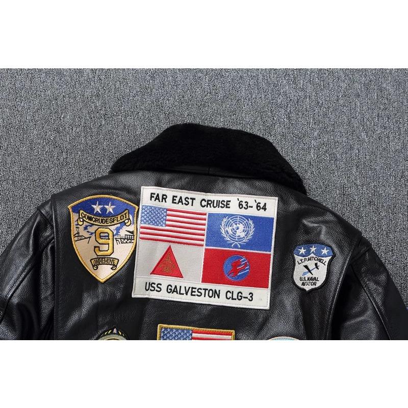 Chinese Size Men Genuine Leather Jacket Quilted Patches 100% Cowhide & Natural Fur Collar Flight Coat Aviator Clothing Winter
