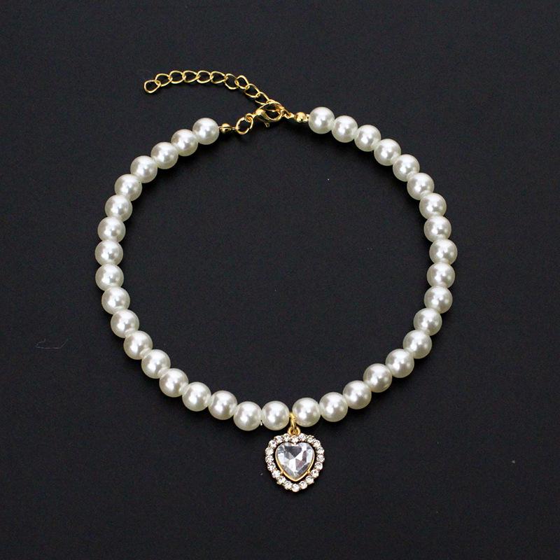 Fashion cat and dog pet pearl necklace accessory colorful love diamond pendant cat cat dog neck chain cute