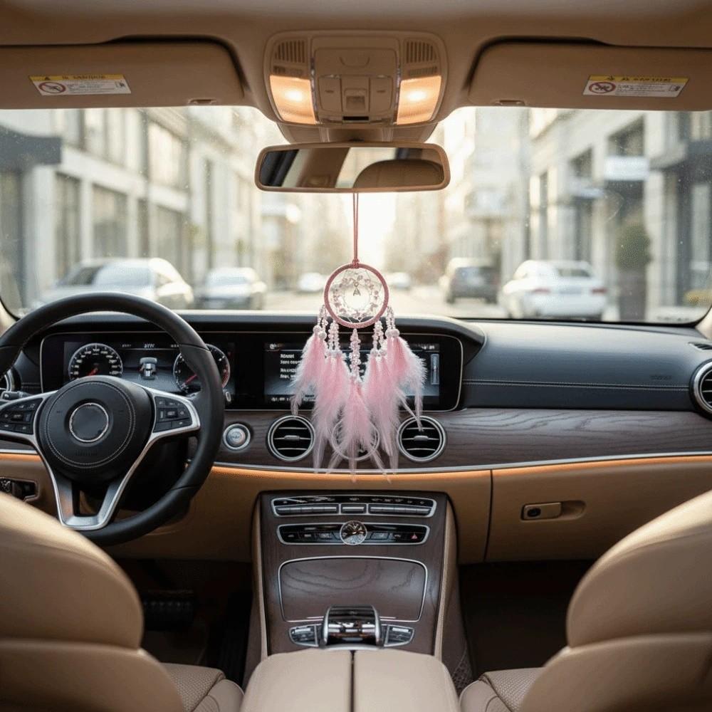 Hand Knitting Dream Catcher Car Pendant Handmade Crystal Stone Car Pendant  Mirror Decoration