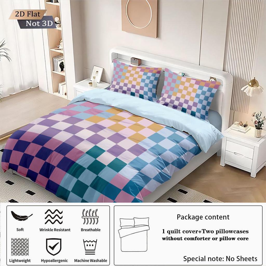 Geometric Colorful Checkerboard 3D Printed Brushed Duvet Cover Set