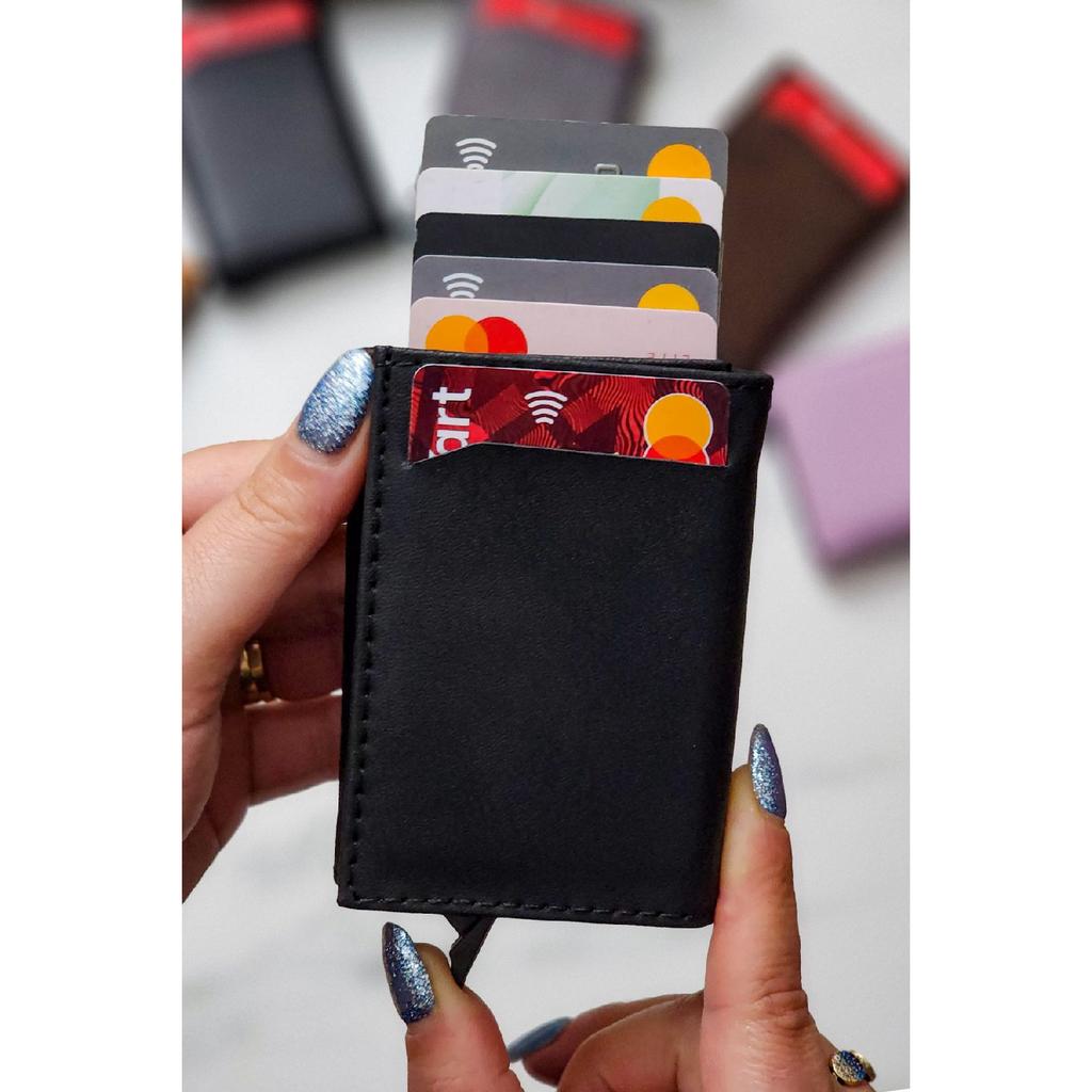 Kunstleder-Herrenmechanismus, veganes Leder-Kartenhalter-Portemonnaie-Portfolio, Lila