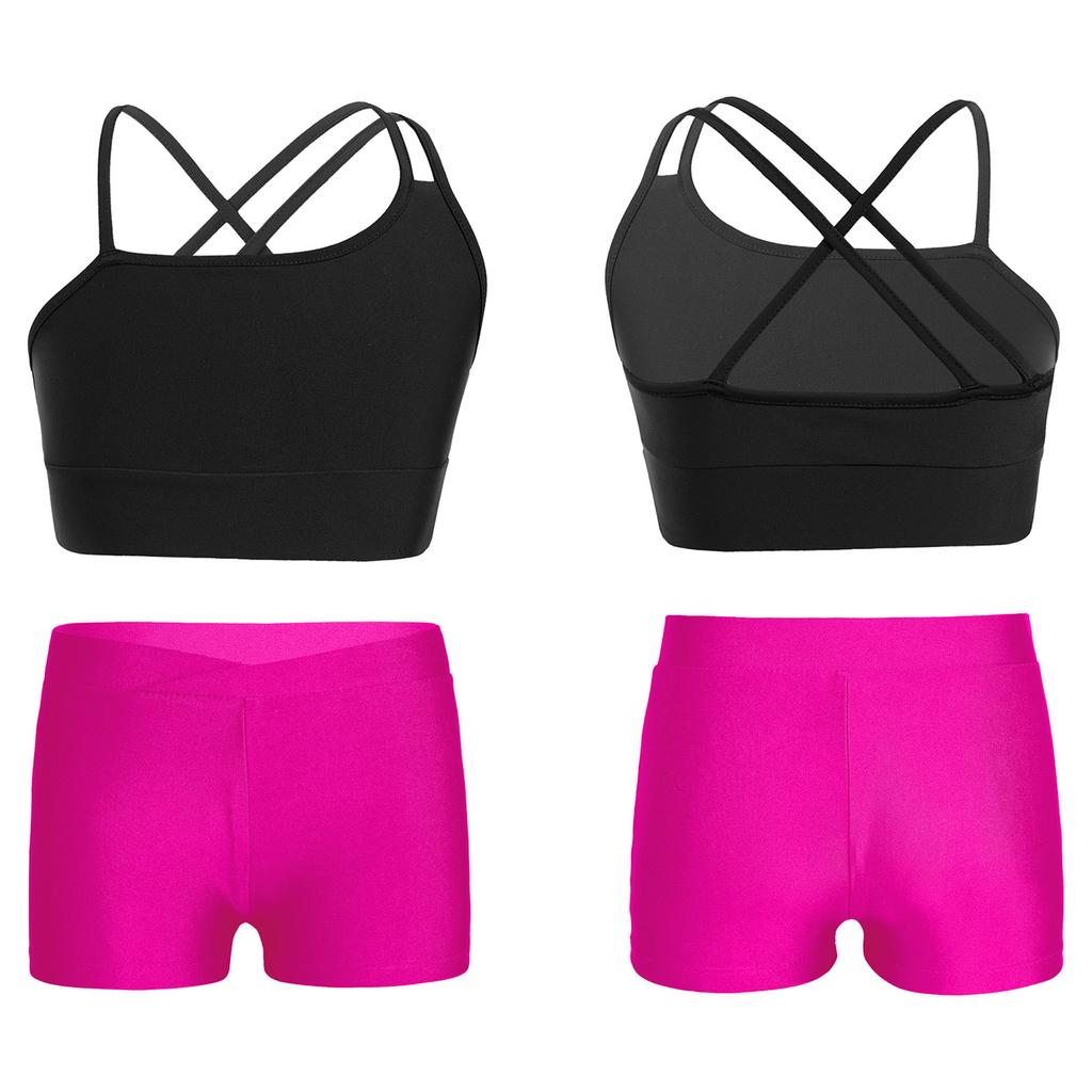 Kids Girls 2 Piece Dance Outfits Crop Top with Shorts Active Set Gymnastics Dancewear Swimwear