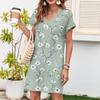 Women's Casual Fashion Sexy V-Neck Cap Sleeves Pocket Floral Dress