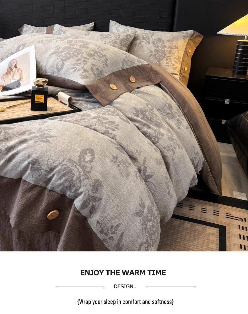 Retro Linen Double Layer Gauze Bedding Set - Light Luxury Duvet Cover and Bed Sheet