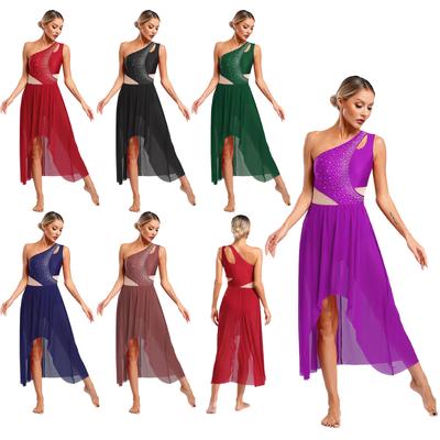 Justaucorps de danse lyrique moderne sans manches pour femmes, en maille et strass, pour le ballet, la gymnastique, le patinage, la scène