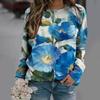 New Loose Casual 3D Floral Print Pattern Women's Round Neck Long Sleeved T-shirt