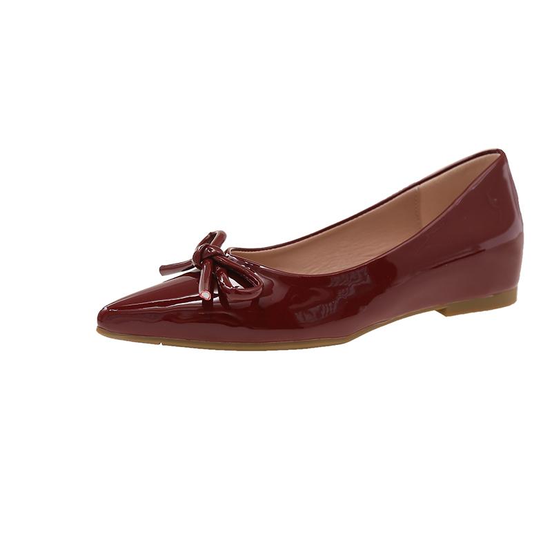 

Мода Новые Французский бант Острый носок Одинарные туфли Осень Новая мода Неглубокий вырез Закрытая стопа Мягкая подошва Внутренняя танкетка Балетки 40 вино красного