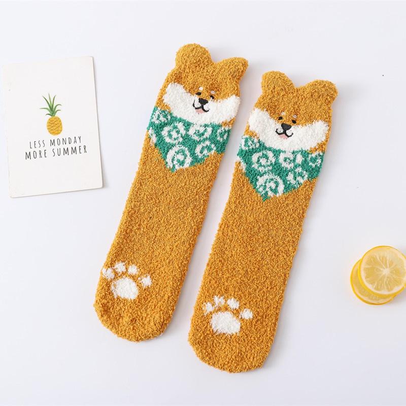 Three-dimensional Coral Fleece Socks Exquisitely Embroidered Puppy Cartoon Retro Winter Warm Home Cotton Socks