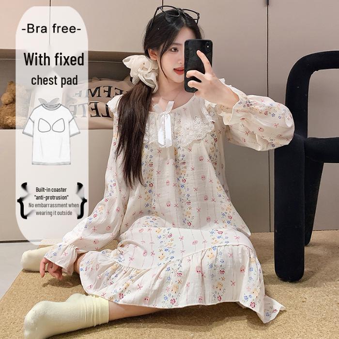 Cloud Cotton Sleep Dress: Long Sleeve Pink Pajamas for Girls - Spring/Autumn 2025