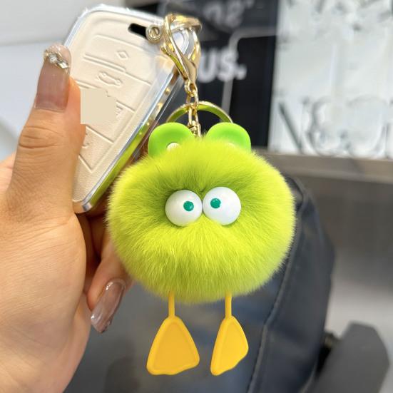 Plüsch-Cartoon-Ball-Schlüsselanhänger, große Augen, Stressabbau, flauschiger runder Quetschball, Spielzeug, DIY Mini-Metallring, Schlüsselanhänger, Anhänger, Rucksack, Ornament, Geburtstagsgeschenk