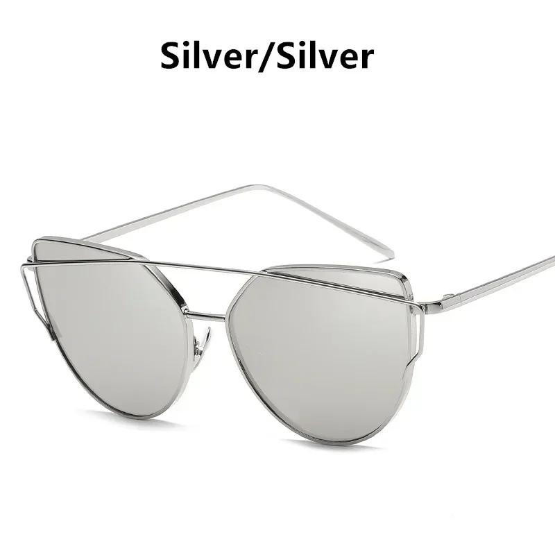 Vintage Cat Eye Sunglasses Rose Gold Mirror Woman's Sunglasses Metal Reflective Flat Lens Tourism Sunglasses Multi-color