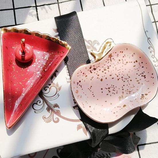 Ceramic Watermelon Apples Shape Earrings Necklace Jewelry Storage Dish Plate