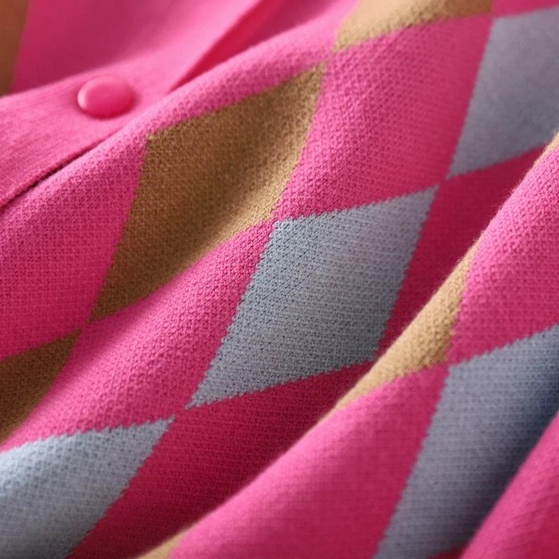 Vintage Geometrische Rhombische Strickjacke Pullover Frauen Herbst Warme Lose Oberbekleidung C-023