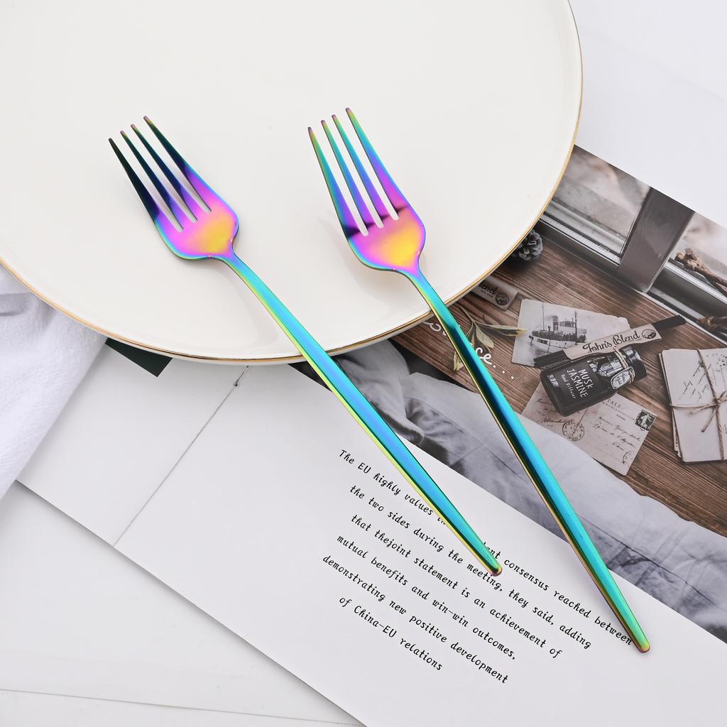 Rainbow Color 24Pcs Dinnerware Stainless Steel Cutlery Set for 6 People Knife Fork Spoon Western Tableware Silverware Set for Home Wedding