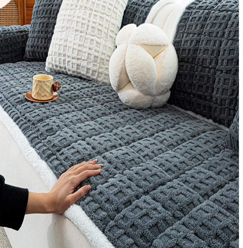 Autumn and Winter Plush Sofa Cover Jacquard Anti Slip Thick Warm Solid Color Simple and Comfortable Skin Friendly Sofa Cushion