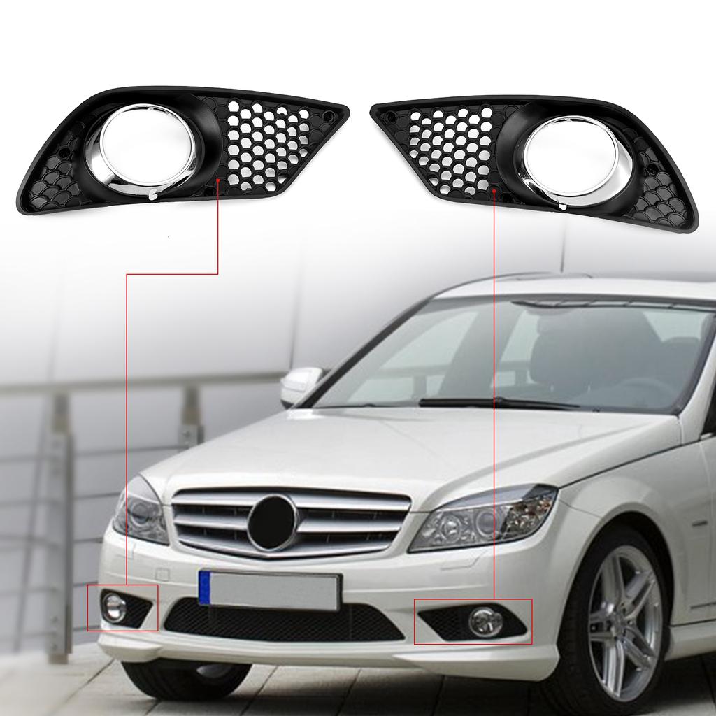 Par Conjunto de Grelhas de Luz de Nevoeiro do Para-choque Dianteiro Compatível com Mercedes Benz Classe C W204 2008-2010
