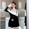New Women's Sweet Spicy Girl Off-shoulder Long-sleeved Knitted Dress Women's Elegant Sling Pure Desire